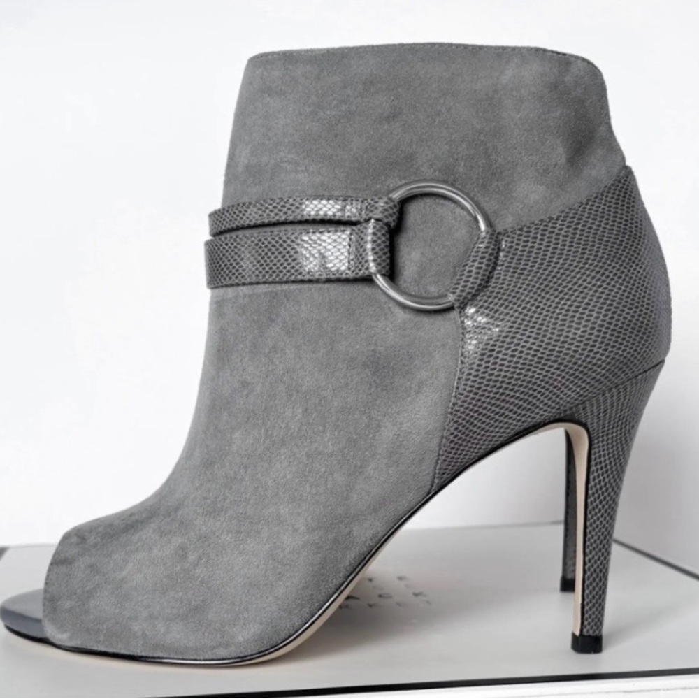 White House Black Market Gray Suede Ankle Booties